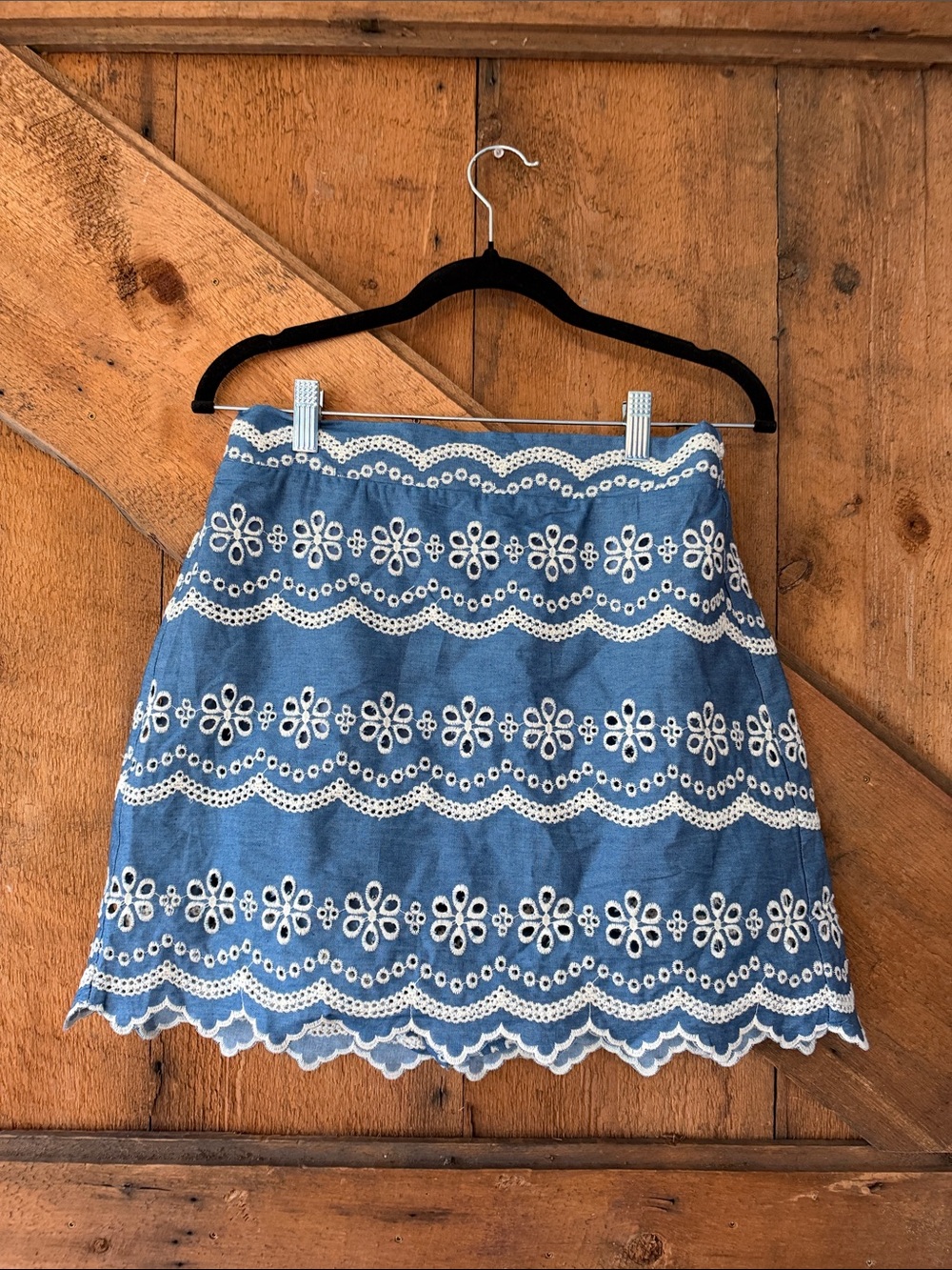 THML Blue Floral Eyelet Embroidered Skort Scalloped Hem FTM3312 Small NWT